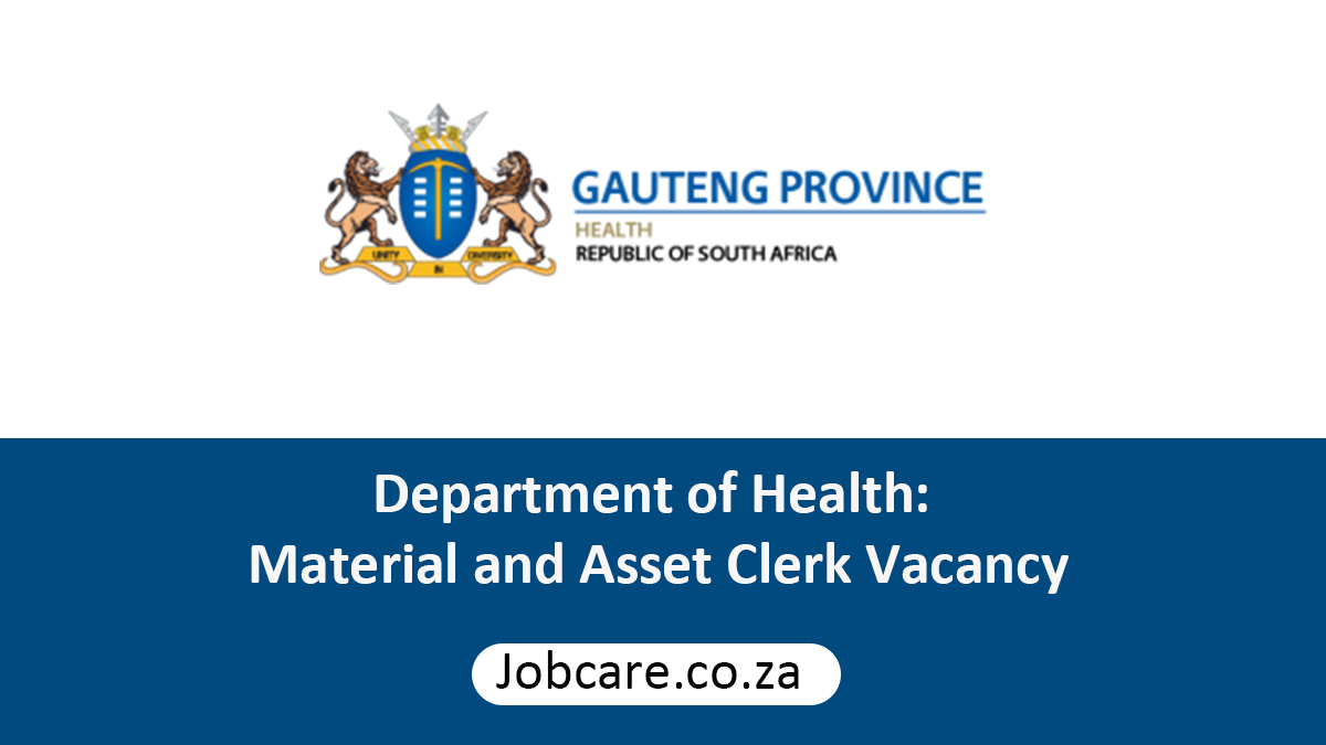 Department of Health: Material and Asset Clerk Vacancy