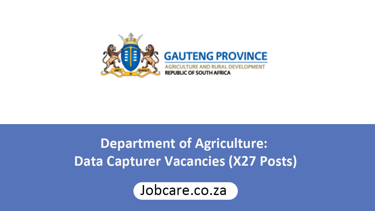 Department of Agriculture: Data Capturer Vacancies (X27 Posts)