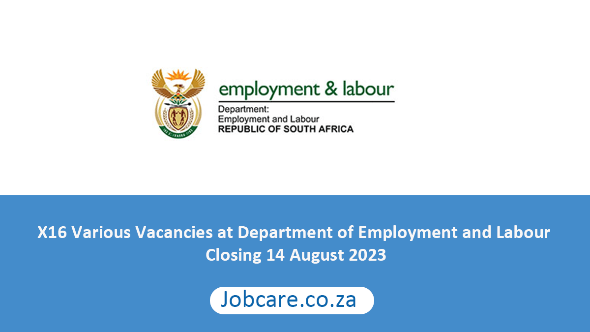X16 Various Vacancies at Department of Employment and Labour Closing 14 August 2023