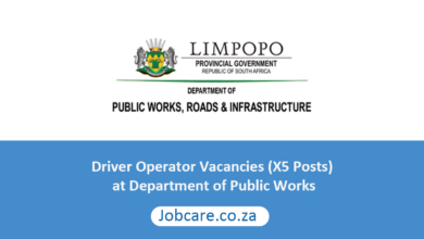 Driver Operator Vacancies (X5 Posts) at Department of Public Works