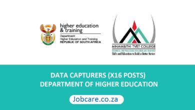 DATA CAPTURERS (X16 POSTS) DEPARTMENT OF HIGHER EDUCATION