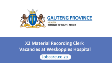 X2 Material Recording Clerk Vacancies at Weskoppies Hospital