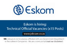 Eskom is hiring: Technical Official Vacancies (x15 Posts)