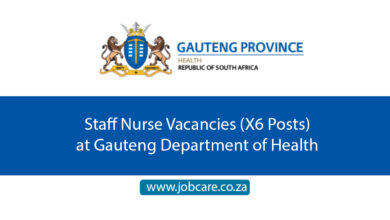 Staff Nurse Vacancies (X6 Posts) at Gauteng Department of Health