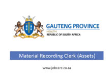 Gauteng Department of Health: Material Recording Clerk (Assets)