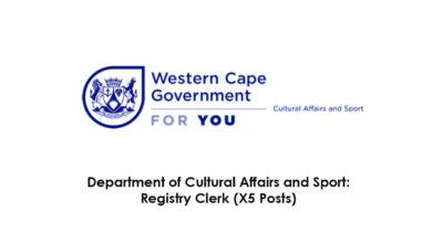 Department of Cultural Affairs and Sport: Registry Clerk (X5 Posts)