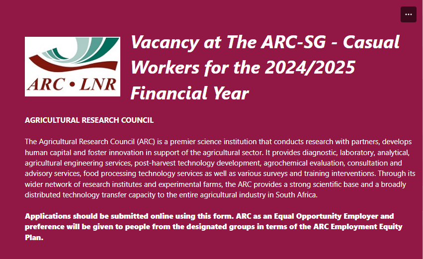 Vacancy at The ARC-SG - Casual Workers for the 2024/2025