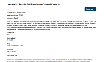 Sasol Learnership: Female Fuel Distribution Tanker Drivers x5