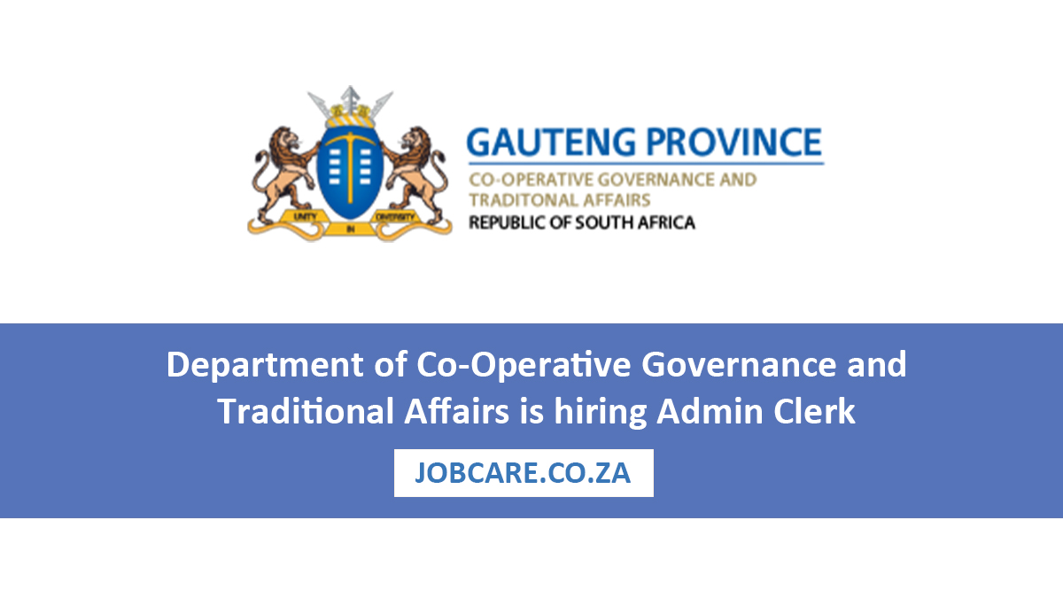 Department of Co-Operative Governance and Traditional Affairs is hiring Admin Clerk