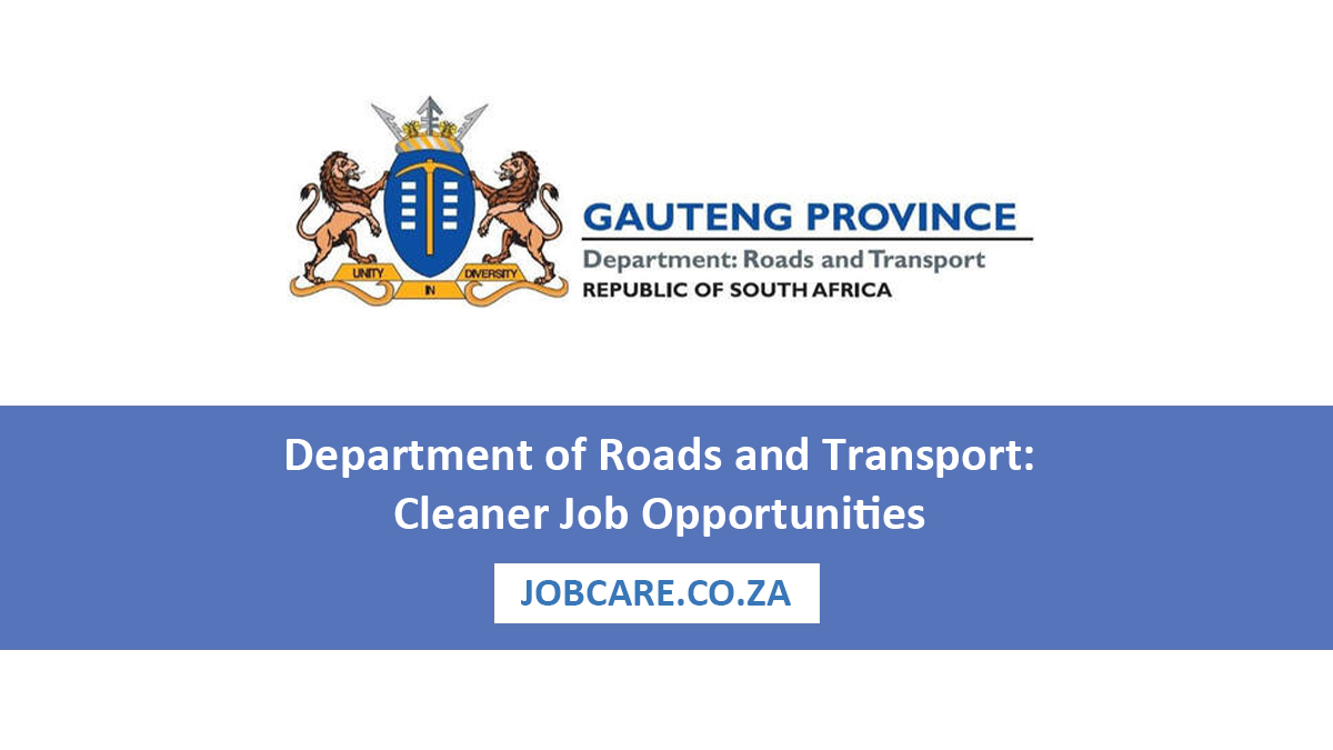 Department of Roads and Transport: Cleaner Job Opportunities