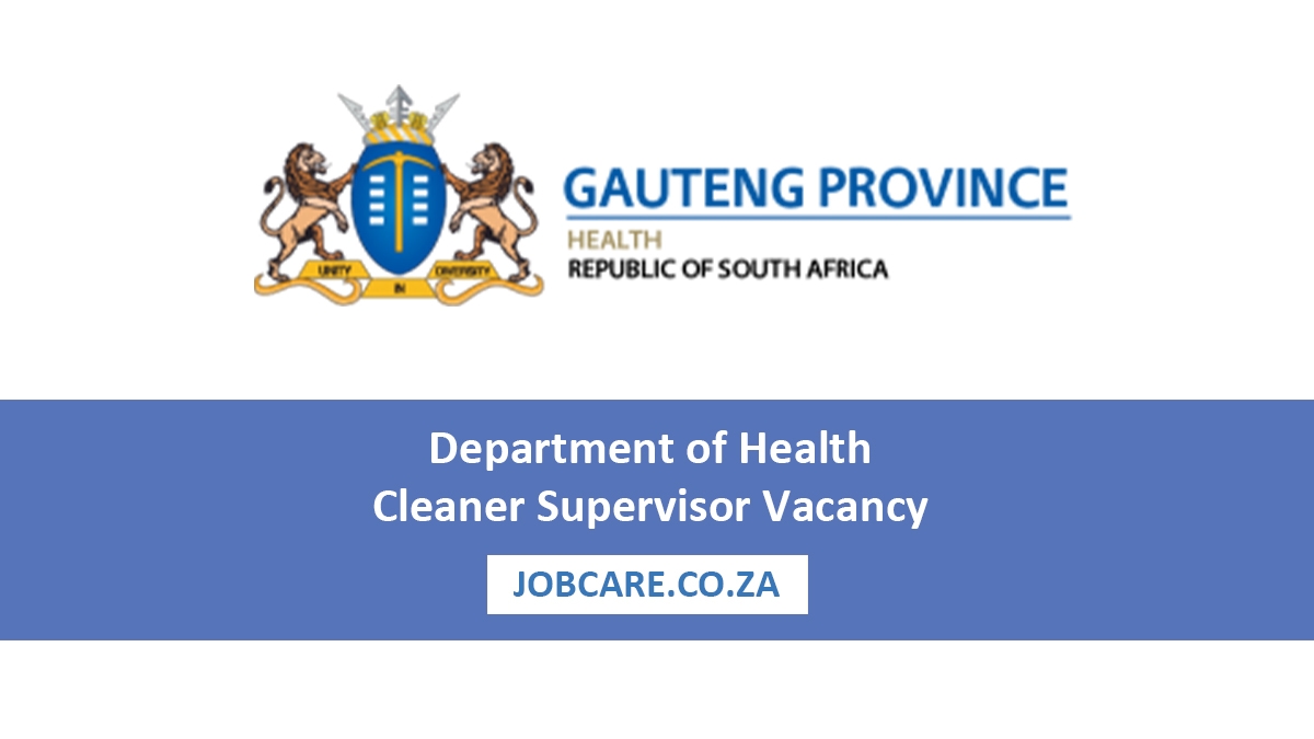 Department of Health Cleaner Supervisor Vacancy 2026 – Apply Online