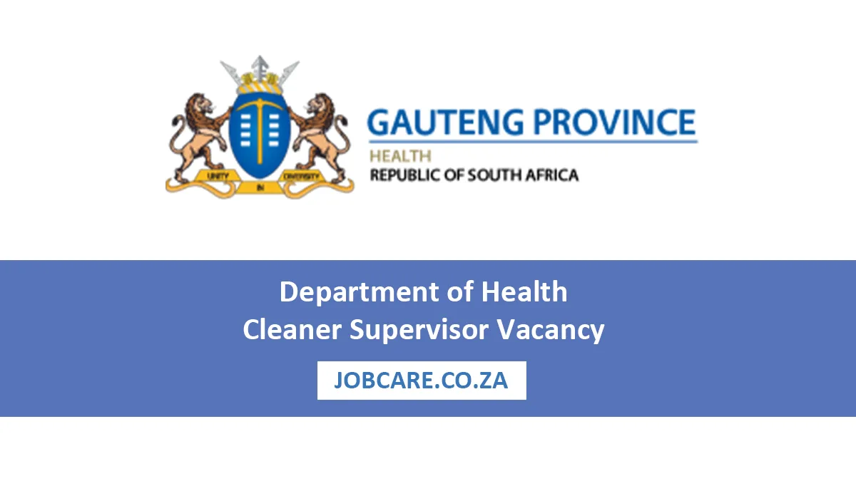 Department of Health Cleaner Supervisor Vacancy 2026 – Apply Online